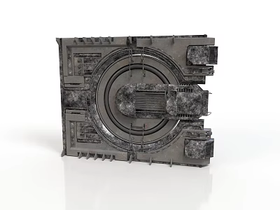 Industrial Metal Mechanical Component With Circular Center And Square Modules Detailed Metallic Texture Design 3d model