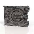 Industrial Metal Mechanical Component With Circular Center And Square Modules Detailed Metallic Texture Design