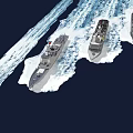 Modern High Speed Warship Sailing on Open Sea with Waves and Water Splashes