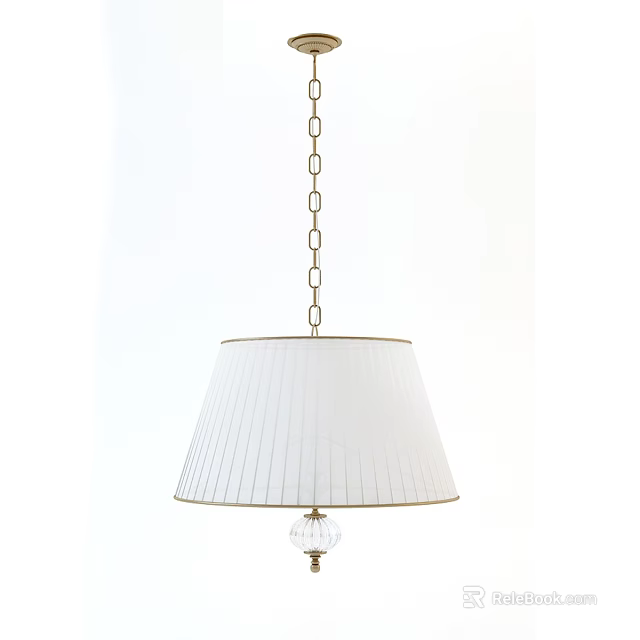 Pendant Ceiling Lamp With White Pleated Lampshade Chain And Crystal Decoration 3d model 
