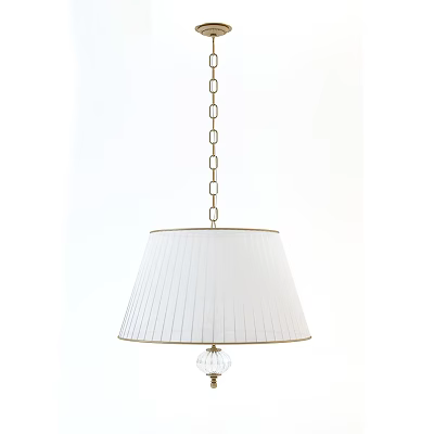 Pendant Ceiling Lamp With White Pleated Lampshade Chain And Crystal Decoration 3d model