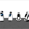 White Robots With Various Designs Standing On Open Ground Under Blue Sky And White Clouds 3d model