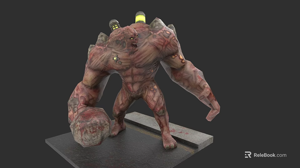 Rock And Muscle Monster Character With Glowing Yellow Lights Textured Body Standing On Platform 3d model 