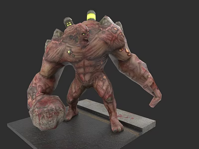 Rock And Muscle Monster Character With Glowing Yellow Lights Textured Body Standing On Platform 3d model