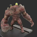 Rock And Muscle Monster Character With Glowing Yellow Lights Textured Body Standing On Platform