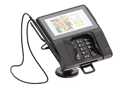 Business Equipment POS Terminal with Touch Display Screen Keypad and Connectivity Cable 3d model