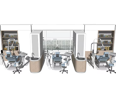 Professional Medical Equipment Setup With Treatment Chairs Storage Cabinets Workstations And Medical Lamps 3d model