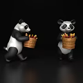 Two Small Reptiles Holding Woven Baskets Filled With Ripe Bananas On Black Background