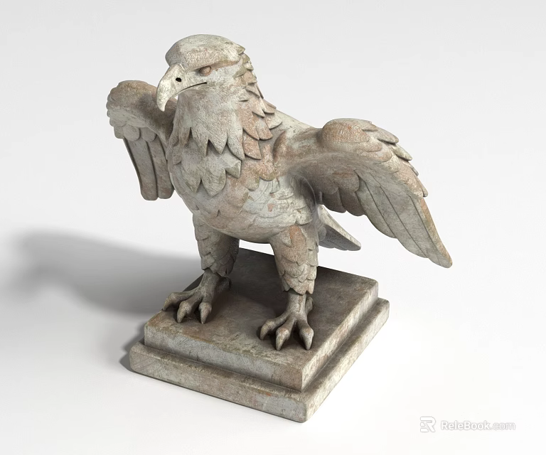 Detailed Stone Eagle Landscape Sculpture With Spread Wings And Square Base 3d model 