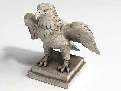Detailed Stone Eagle Landscape Sculpture With Spread Wings And Square Base 3d model