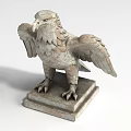 Detailed Stone Eagle Landscape Sculpture With Spread Wings And Square Base