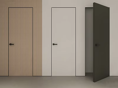 Modern Flush Doors Wood White Dark Gray With Open Design 3d model