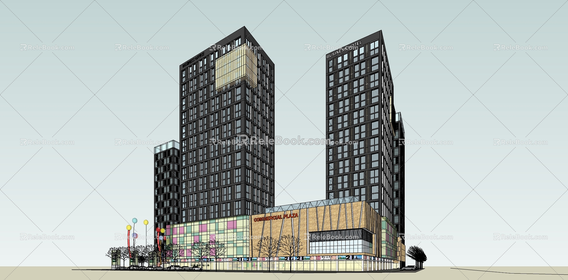 modern commercial street commercial complex 3d model