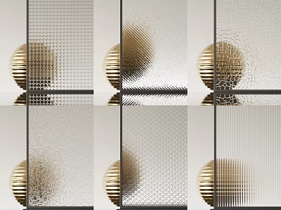 Textured Glass Room Divider With Black Metal Frame And Golden Decorative Spheres 3d model