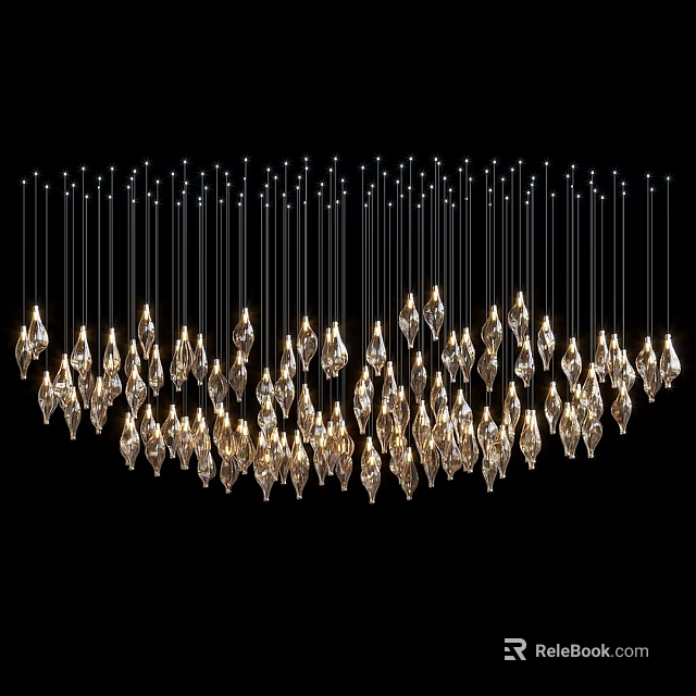 Elegant Crystal Ceiling Light With Hanging Pendants And Modern Design 3d model 