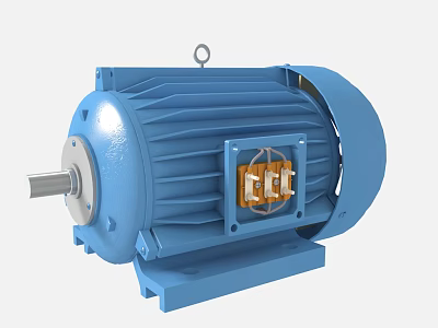 Blue Industrial Electric Motor with Cooling Fins Terminal Box and Lifting Ring 3d model