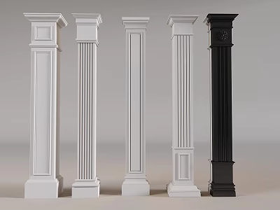 Classical Roman Columns In Various White And Black Ornamental Styles For Interior Design 3d model