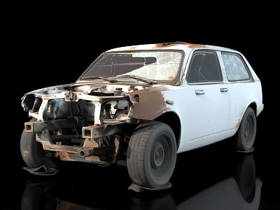 Rusted White Car Dismantled Front End Showing Automotive Parts Details 3d model