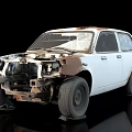 Rusted White Car Dismantled Front End Showing Automotive Parts Details