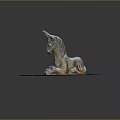 Artistic Reclining Unicorn Metal Sculpture Carving On Wooden Base