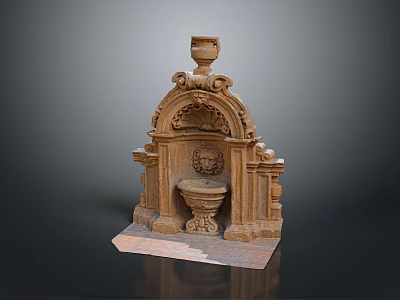 Garden Ornament Classical Stone Design With Arched Structure Top Urn And Water Basin 3d model
