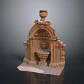 Garden Ornament Classical Stone Design With Arched Structure Top Urn And Water Basin