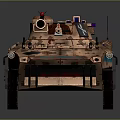 Armored Military Vehicle With Brown Blue Camouflage Paint Tracks Cannon And Top Equipment