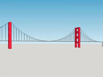 Red Suspension Bridge With Two Tall Towers Under Clear Blue Sky 3d model