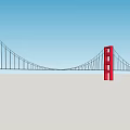Red Suspension Bridge With Two Tall Towers Under Clear Blue Sky