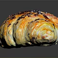Golden Croissant With Dark Fruit Toppings Shiny Crust And Flaky Texture On Black Reflective Surface