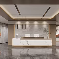 Modern Hotel Lobby Interior With Marble Reception Desk Pendant Lights And Wall Art