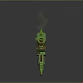 Green Spiked Futuristic Weapon With Carved Mechanical Texture And Grip Design