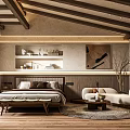 Modern Hotel Room Interior With Comfortable Bed Sofa Decorative Art And Wooden Ceiling Design