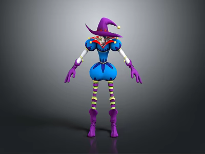 Fantasy Character With Purple Hat Blue Dress Striped Socks And Purple Gloves 3d model