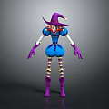 Fantasy Character With Purple Hat Blue Dress Striped Socks And Purple Gloves