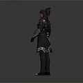 Stylish Man With Mohawk Hairstyle In Black Coat Red Tie And Mechanical Arm Standing