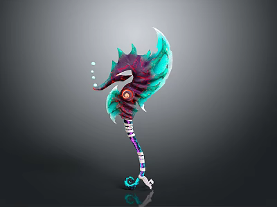 Vibrant Fantasy Weapon Featuring Curved Blade Seahorse Inspired Head Striped Handle And Glowing Accents 3d model
