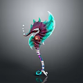Vibrant Fantasy Weapon Featuring Curved Blade Seahorse Inspired Head Striped Handle And Glowing Accents