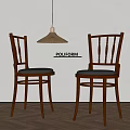POLIFORM Walnut Wood Dining Chairs With Slatted Back And Black Cushion