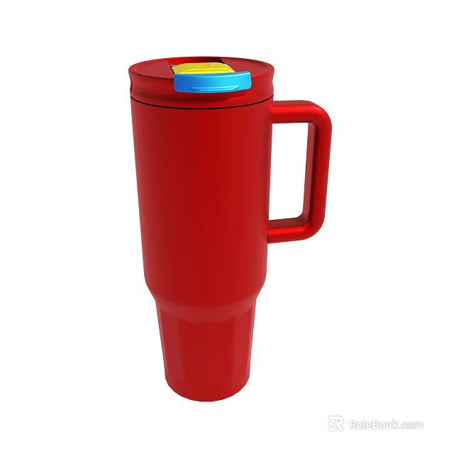 Red Travel Mug With Handle And Blue Yellow Lid Design 3d model 