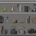 Modern Daily Electrical Appliances Display On White Shelves With Various Design And Material Styles