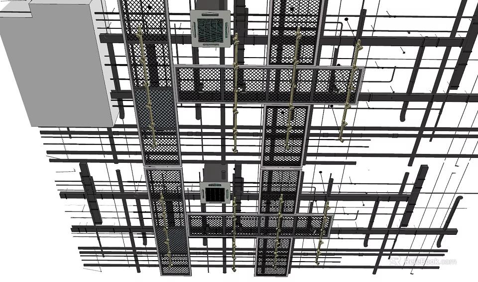 Industrial Metal Pipe System With Structural Frames And Support Brackets 3d model 