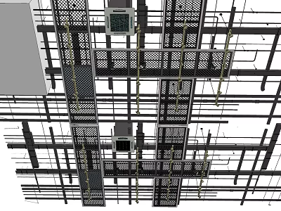 Industrial Metal Pipe System With Structural Frames And Support Brackets 3d model