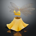 Elegant Yellow Clothes With Halter Top Skirt And Dragonfly Wings Design