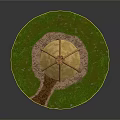 Cartoon Scene Featuring Round Hut With Thatched Roof Green Door Grassy Area And Dirt Path