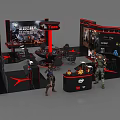 Intel Gaming Exhibition Booth With Large Display Screens Character Statues And Modern Design Elements 3d model