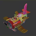 Colorful Cartoon Toy Spacecraft With Astronaut Figure Brown Striped Wings And Cosmic Design