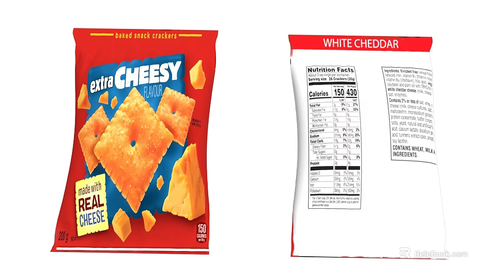 Extra Cheesy White Cheddar Cheese Crackers Made With Real Cheese and Nutrition Facts 3d model 