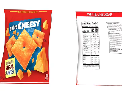 Extra Cheesy White Cheddar Cheese Crackers Made With Real Cheese and Nutrition Facts 3d model