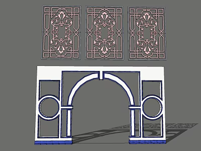 Ornate Decorative Grilles And Arched Doorway With Intricate Design Patterns 3d model